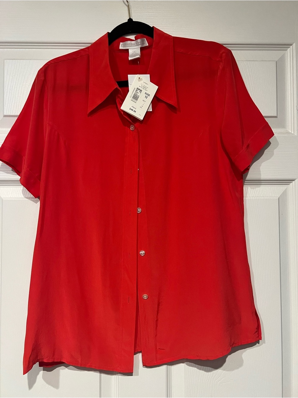 New SILK Classic Red-Orange Button Front Blouse